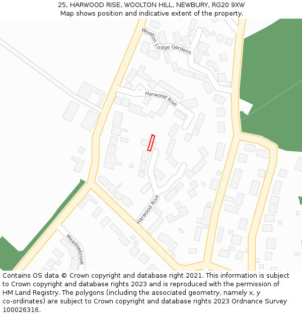 25, HARWOOD RISE, WOOLTON HILL, NEWBURY, RG20 9XW: Location map and indicative extent of plot