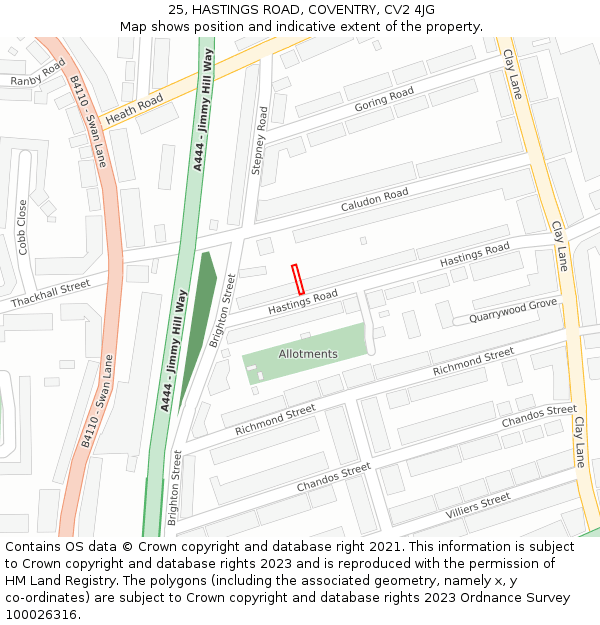 25, HASTINGS ROAD, COVENTRY, CV2 4JG: Location map and indicative extent of plot
