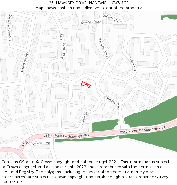 25, HAWKSEY DRIVE, NANTWICH, CW5 7GF: Location map and indicative extent of plot