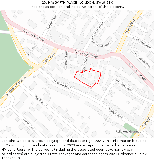 25, HAYGARTH PLACE, LONDON, SW19 5BX: Location map and indicative extent of plot