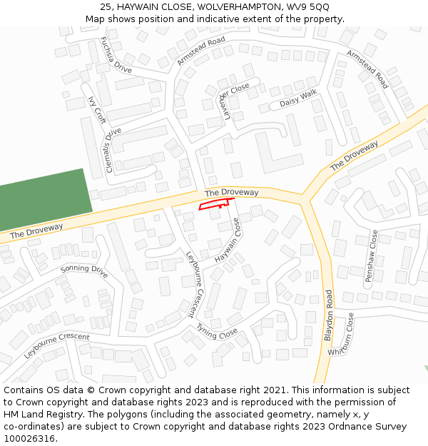 25, HAYWAIN CLOSE, WOLVERHAMPTON, WV9 5QQ: Location map and indicative extent of plot