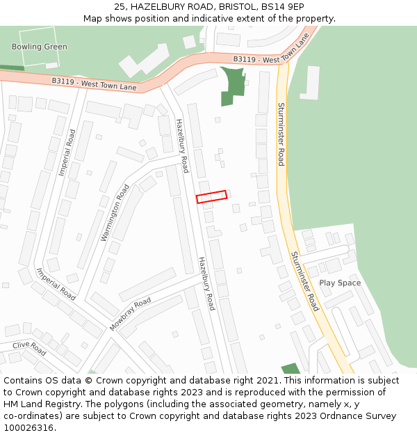 25, HAZELBURY ROAD, BRISTOL, BS14 9EP: Location map and indicative extent of plot