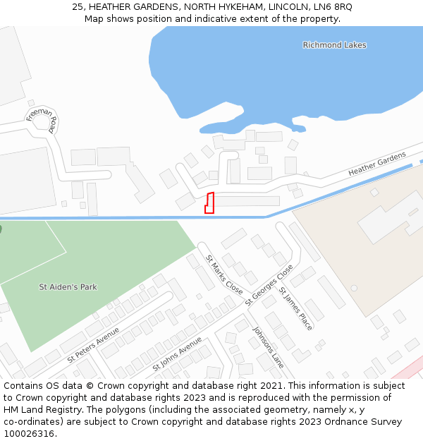 25, HEATHER GARDENS, NORTH HYKEHAM, LINCOLN, LN6 8RQ: Location map and indicative extent of plot