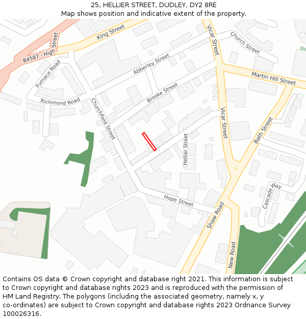 25, HELLIER STREET, DUDLEY, DY2 8RE: Location map and indicative extent of plot