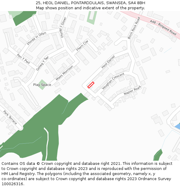 25, HEOL DANIEL, PONTARDDULAIS, SWANSEA, SA4 8BH: Location map and indicative extent of plot