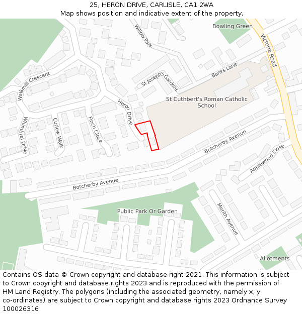 25, HERON DRIVE, CARLISLE, CA1 2WA: Location map and indicative extent of plot