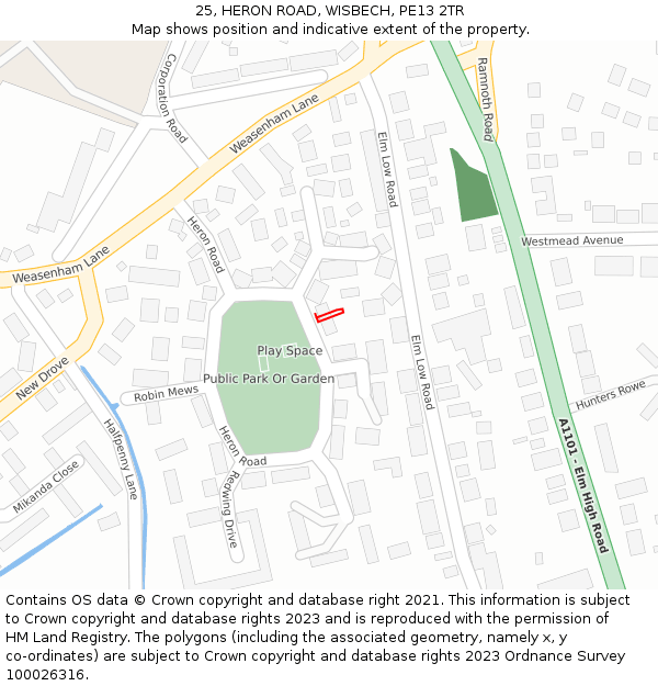 25, HERON ROAD, WISBECH, PE13 2TR: Location map and indicative extent of plot