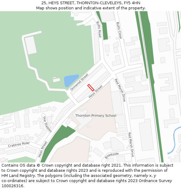 25, HEYS STREET, THORNTON-CLEVELEYS, FY5 4HN: Location map and indicative extent of plot
