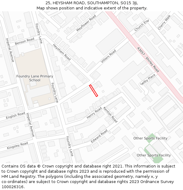 25, HEYSHAM ROAD, SOUTHAMPTON, SO15 3JL: Location map and indicative extent of plot