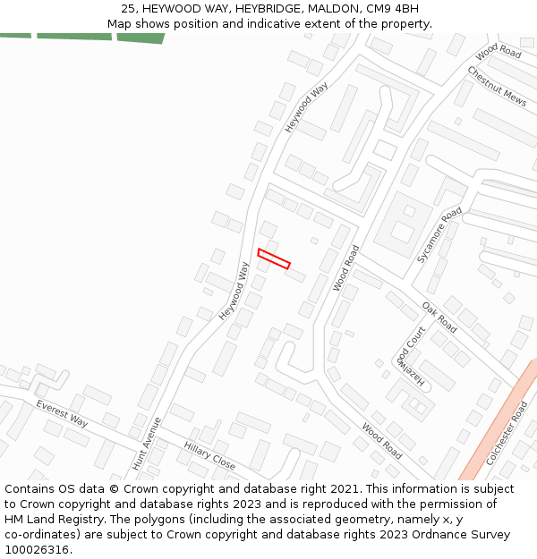 25, HEYWOOD WAY, HEYBRIDGE, MALDON, CM9 4BH: Location map and indicative extent of plot