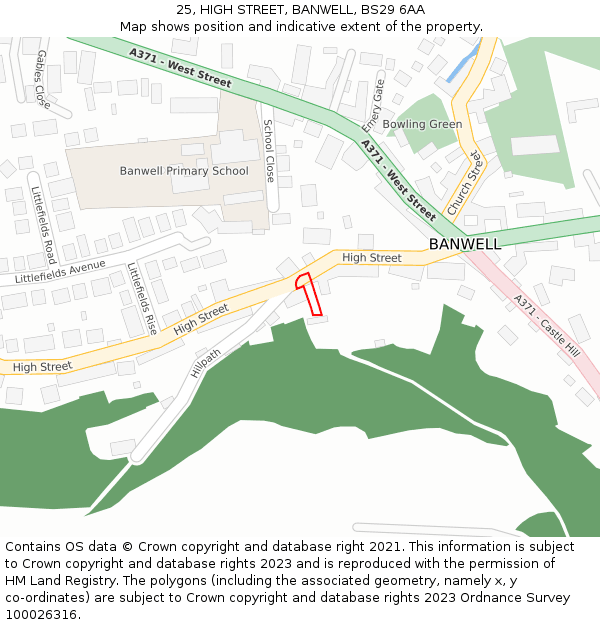 25, HIGH STREET, BANWELL, BS29 6AA: Location map and indicative extent of plot