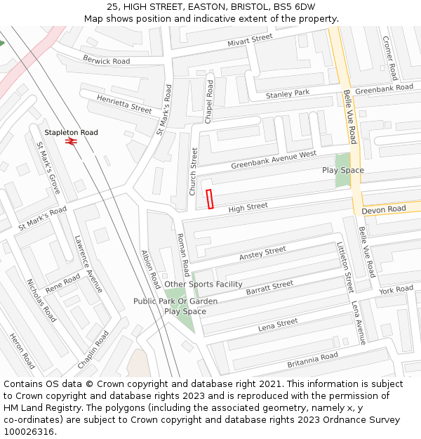 25, HIGH STREET, EASTON, BRISTOL, BS5 6DW: Location map and indicative extent of plot