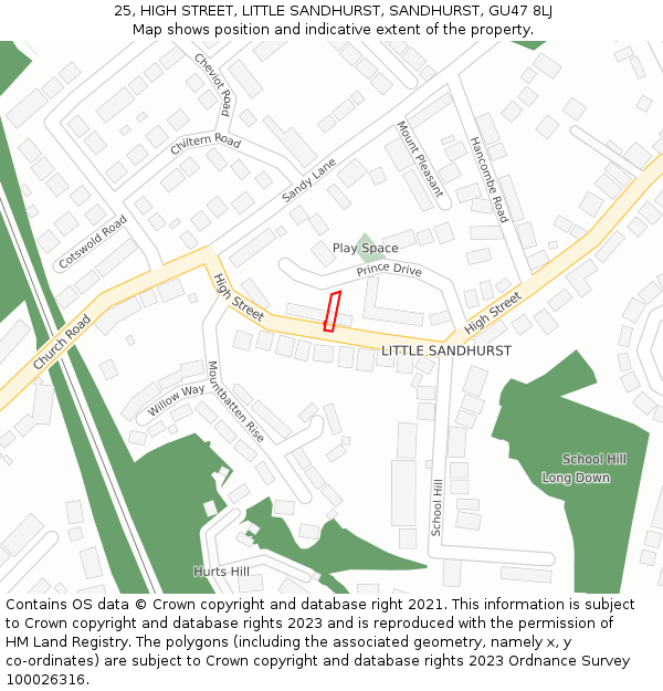 25, HIGH STREET, LITTLE SANDHURST, SANDHURST, GU47 8LJ: Location map and indicative extent of plot