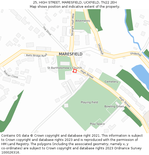 25, HIGH STREET, MARESFIELD, UCKFIELD, TN22 2EH: Location map and indicative extent of plot