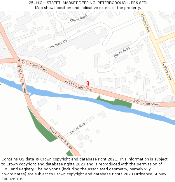 25, HIGH STREET, MARKET DEEPING, PETERBOROUGH, PE6 8ED: Location map and indicative extent of plot