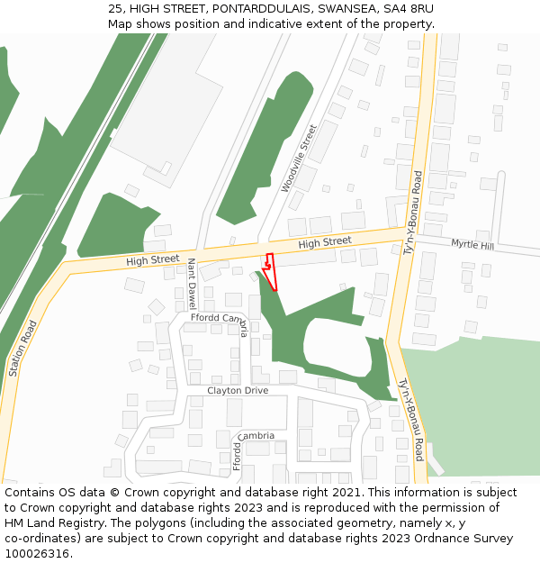 25, HIGH STREET, PONTARDDULAIS, SWANSEA, SA4 8RU: Location map and indicative extent of plot
