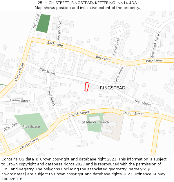 25, HIGH STREET, RINGSTEAD, KETTERING, NN14 4DA: Location map and indicative extent of plot