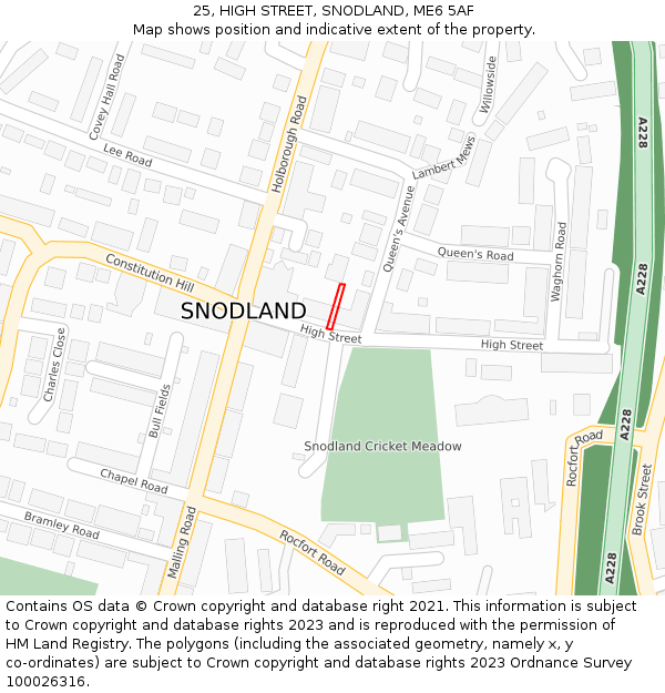 25, HIGH STREET, SNODLAND, ME6 5AF: Location map and indicative extent of plot