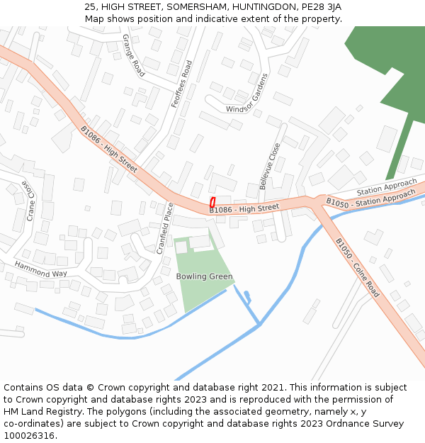 25, HIGH STREET, SOMERSHAM, HUNTINGDON, PE28 3JA: Location map and indicative extent of plot