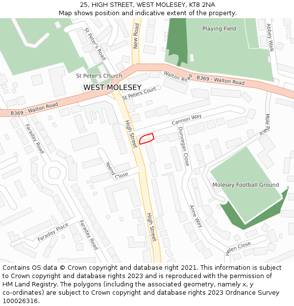 25, HIGH STREET, WEST MOLESEY, KT8 2NA: Location map and indicative extent of plot