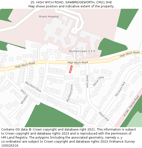 25, HIGH WYCH ROAD, SAWBRIDGEWORTH, CM21 0HE: Location map and indicative extent of plot