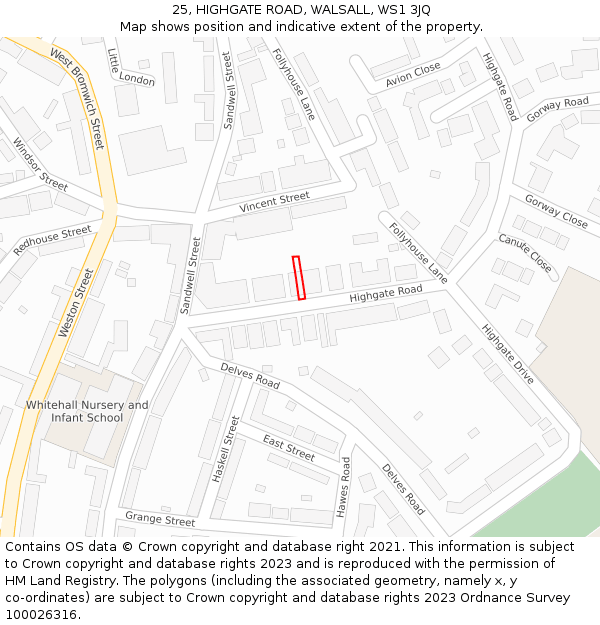 25, HIGHGATE ROAD, WALSALL, WS1 3JQ: Location map and indicative extent of plot