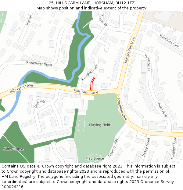 25, HILLS FARM LANE, HORSHAM, RH12 1TZ: Location map and indicative extent of plot