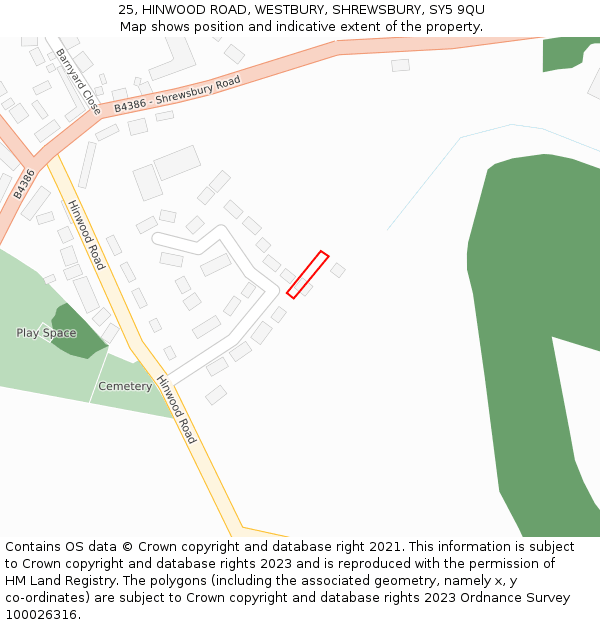 25, HINWOOD ROAD, WESTBURY, SHREWSBURY, SY5 9QU: Location map and indicative extent of plot