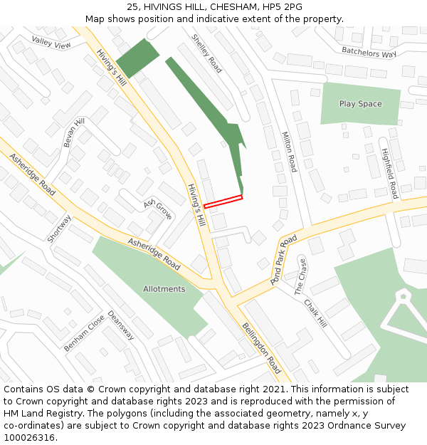 25, HIVINGS HILL, CHESHAM, HP5 2PG: Location map and indicative extent of plot