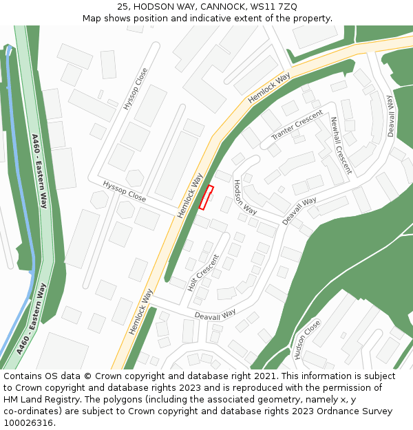 25, HODSON WAY, CANNOCK, WS11 7ZQ: Location map and indicative extent of plot