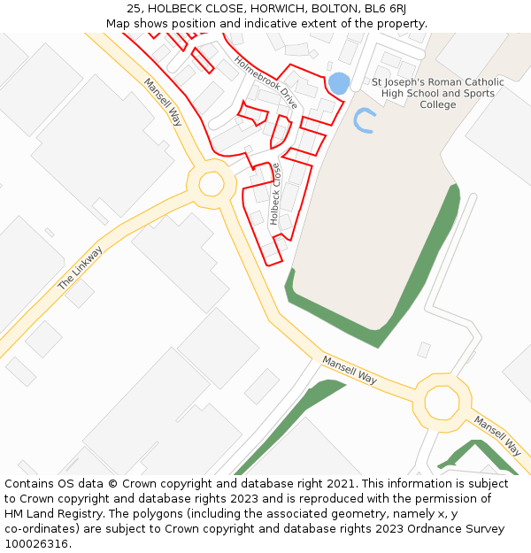 25, HOLBECK CLOSE, HORWICH, BOLTON, BL6 6RJ: Location map and indicative extent of plot