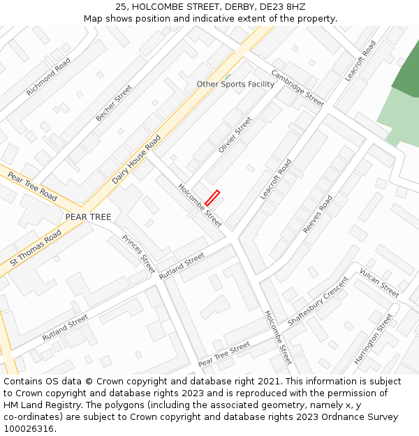 25, HOLCOMBE STREET, DERBY, DE23 8HZ: Location map and indicative extent of plot