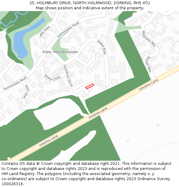 25, HOLMBURY DRIVE, NORTH HOLMWOOD, DORKING, RH5 4TU: Location map and indicative extent of plot