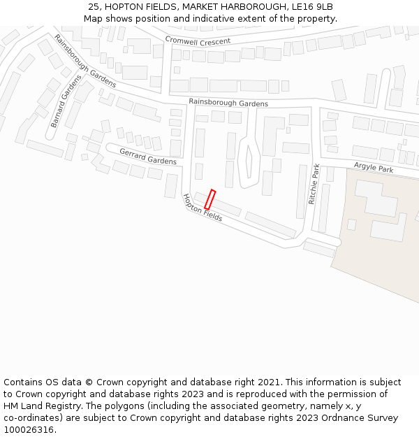 25, HOPTON FIELDS, MARKET HARBOROUGH, LE16 9LB: Location map and indicative extent of plot