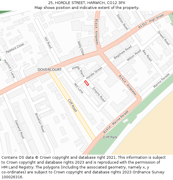 25, HORDLE STREET, HARWICH, CO12 3PX: Location map and indicative extent of plot