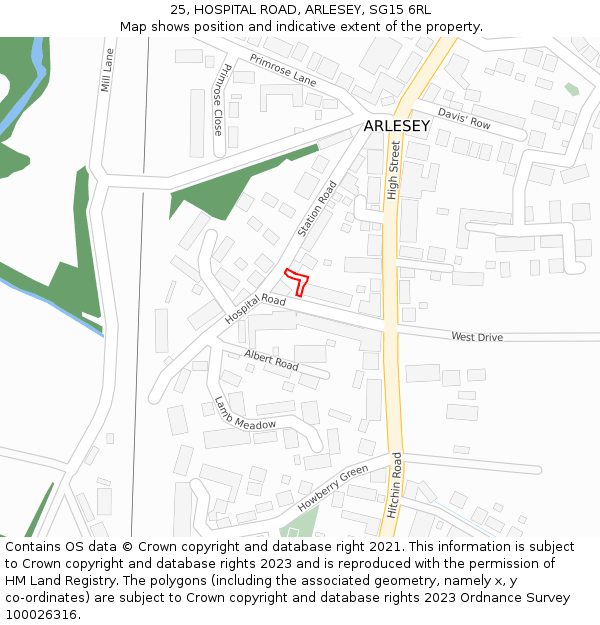 25, HOSPITAL ROAD, ARLESEY, SG15 6RL: Location map and indicative extent of plot