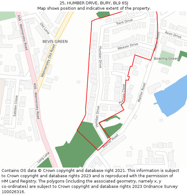 25, HUMBER DRIVE, BURY, BL9 6SJ: Location map and indicative extent of plot