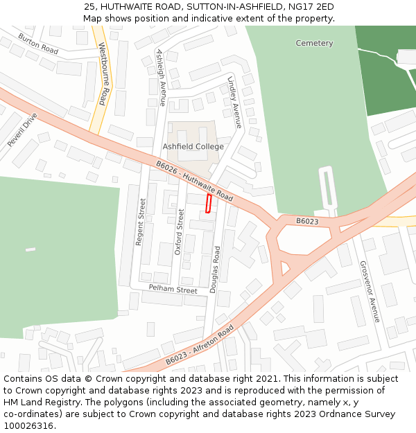 25, HUTHWAITE ROAD, SUTTON-IN-ASHFIELD, NG17 2ED: Location map and indicative extent of plot