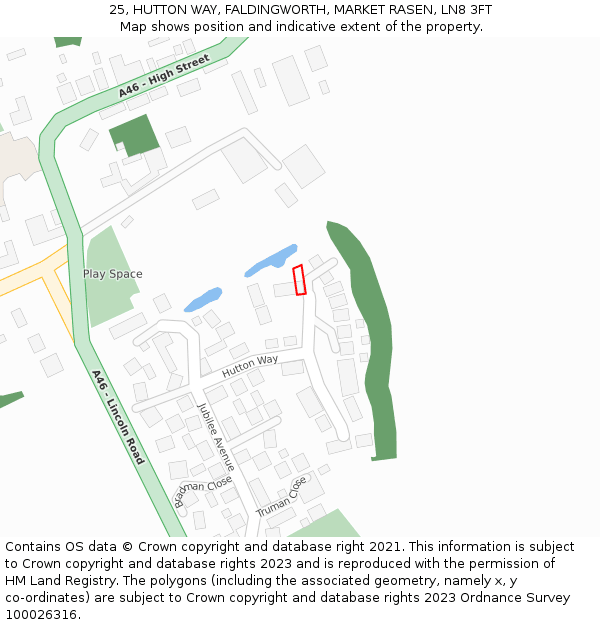 25, HUTTON WAY, FALDINGWORTH, MARKET RASEN, LN8 3FT: Location map and indicative extent of plot