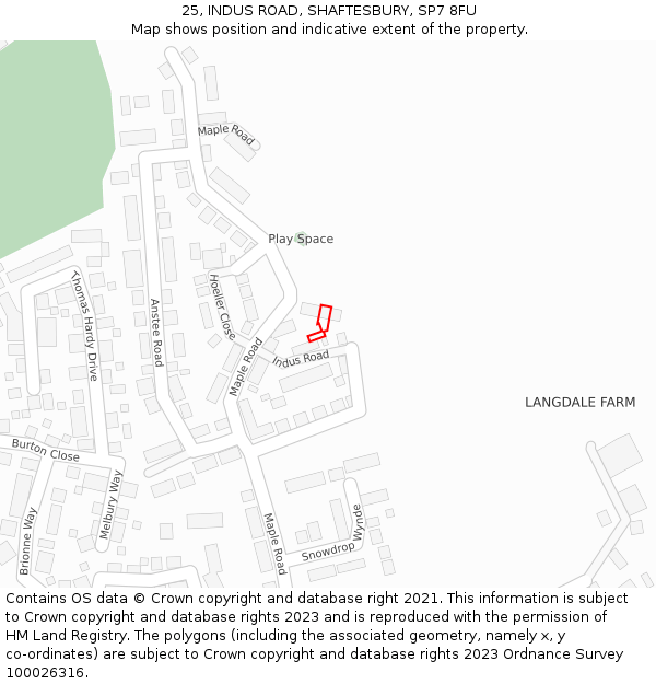 25, INDUS ROAD, SHAFTESBURY, SP7 8FU: Location map and indicative extent of plot