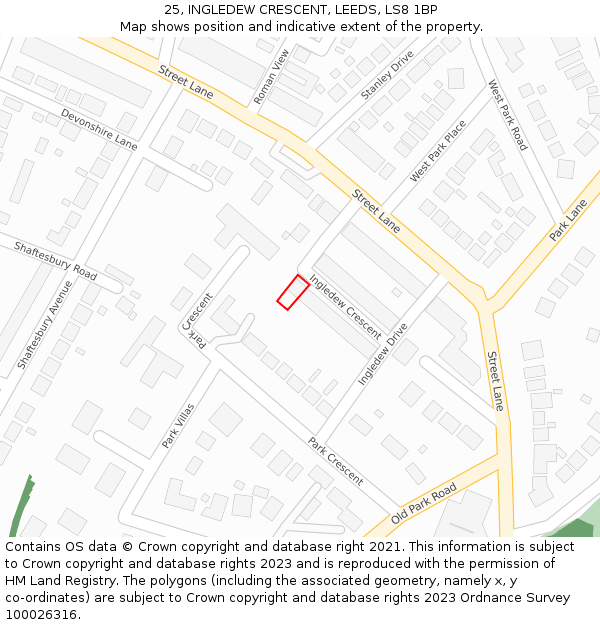 25, INGLEDEW CRESCENT, LEEDS, LS8 1BP: Location map and indicative extent of plot