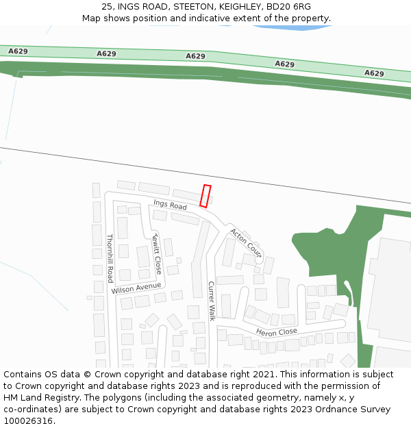 25, INGS ROAD, STEETON, KEIGHLEY, BD20 6RG: Location map and indicative extent of plot