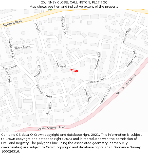 25, INNEY CLOSE, CALLINGTON, PL17 7QQ: Location map and indicative extent of plot