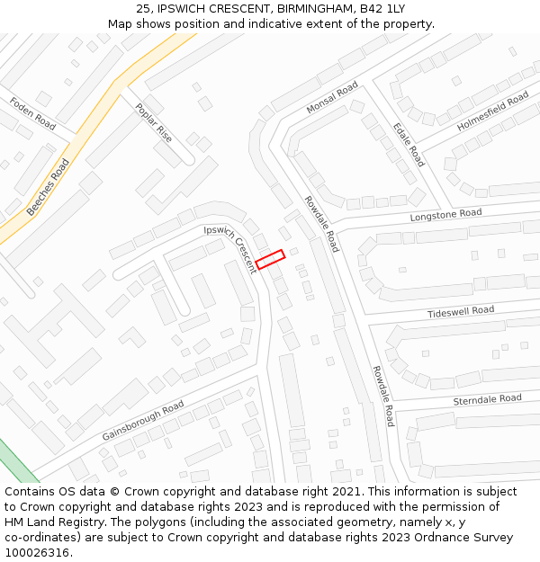 25, IPSWICH CRESCENT, BIRMINGHAM, B42 1LY: Location map and indicative extent of plot