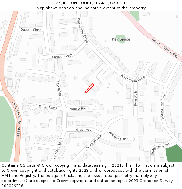 25, IRETON COURT, THAME, OX9 3EB: Location map and indicative extent of plot