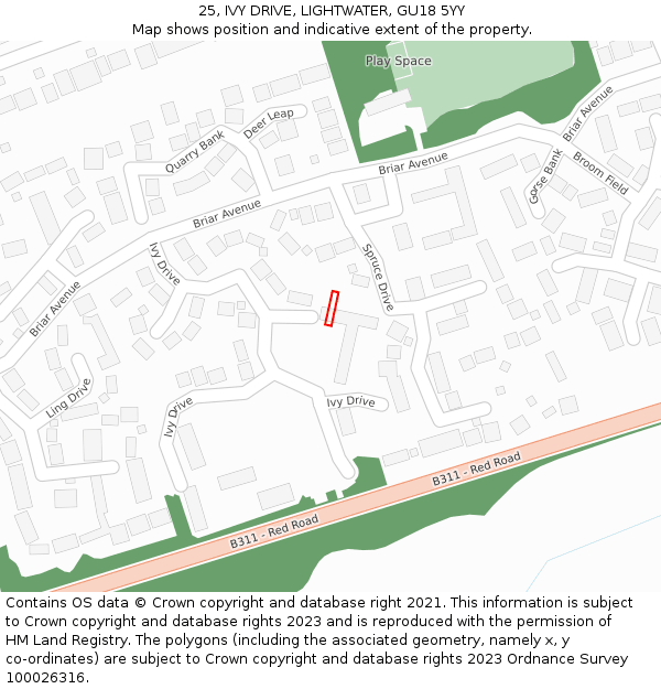 25, IVY DRIVE, LIGHTWATER, GU18 5YY: Location map and indicative extent of plot