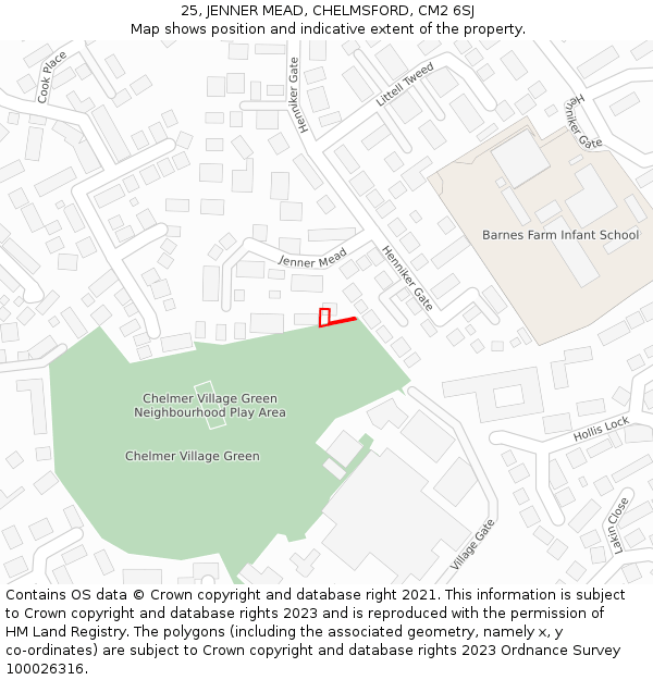 25, JENNER MEAD, CHELMSFORD, CM2 6SJ: Location map and indicative extent of plot