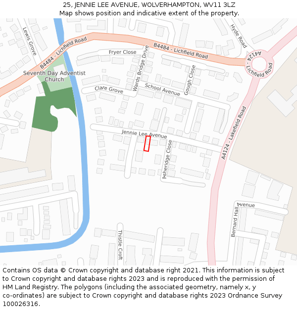 25, JENNIE LEE AVENUE, WOLVERHAMPTON, WV11 3LZ: Location map and indicative extent of plot