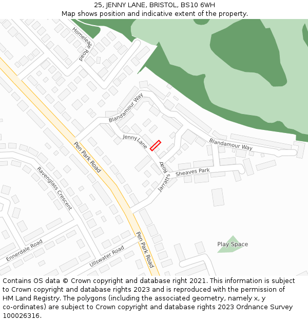 25, JENNY LANE, BRISTOL, BS10 6WH: Location map and indicative extent of plot