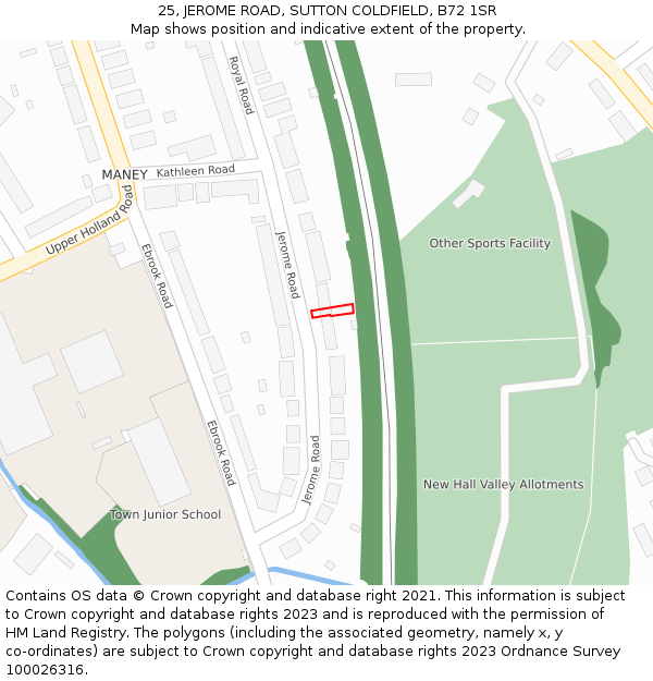 25, JEROME ROAD, SUTTON COLDFIELD, B72 1SR: Location map and indicative extent of plot
